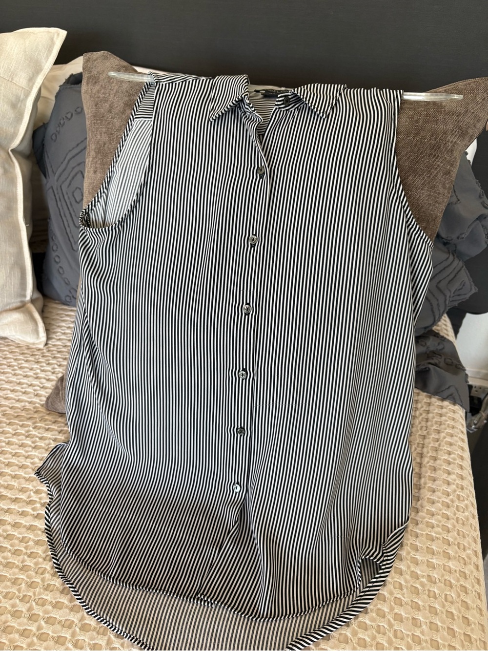 Rachel Zoe Black and White Pinstripe Sleeveless Button-Down Blouse